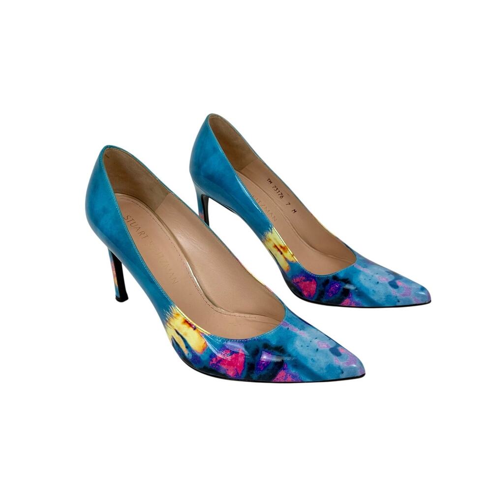 Stuart Weitzman Heist Patent Leather Pumps Heels in Surf Blue Paintball 7M